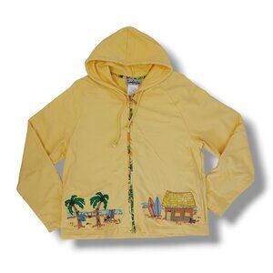 Timberlea Full Zip Yellow Beach Hoodie Jacket Beaded Sequins Cotton Size M